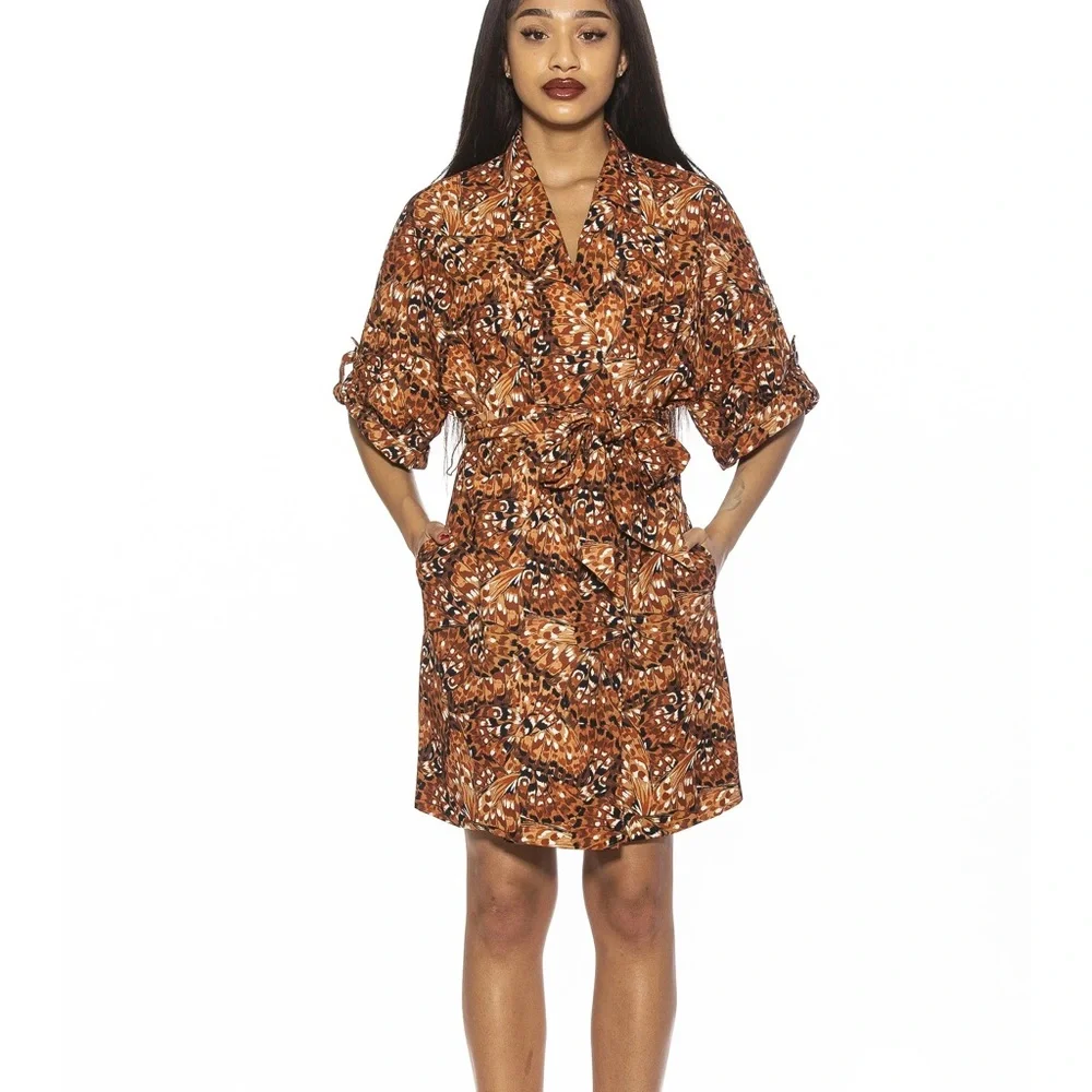 ALEXIA ADMOR Dolman Sleeve Wrap Dress Butterfly Print brown Size 10